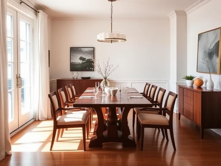 Elegant dining room with polished hardwood floors after professional cleaning
